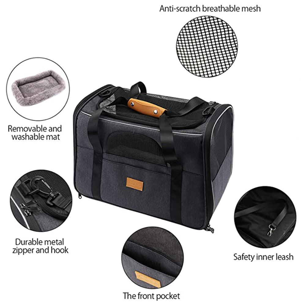 Breathable Oxford Cloth Pet Kitten Carrier Tote Bag Foldable Cat Carrying Bag with Shoulder Strap - Black