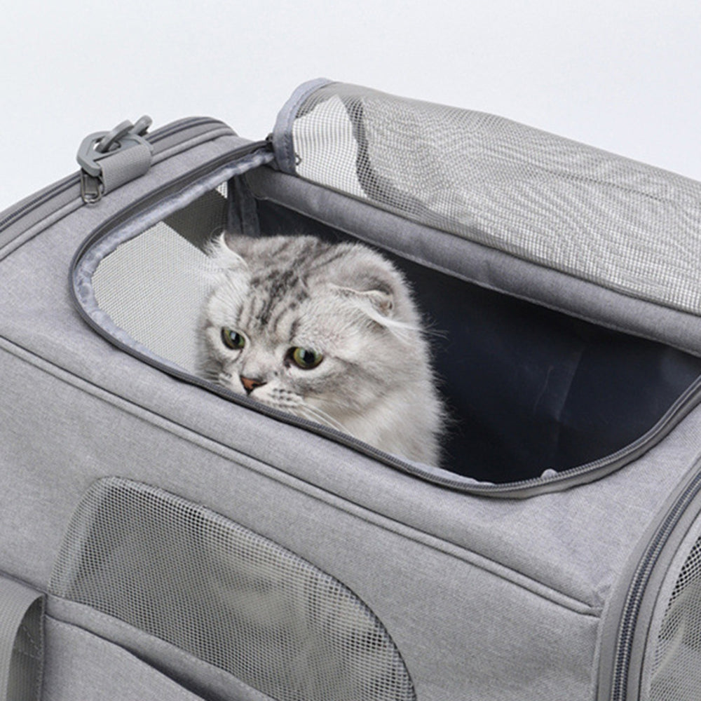 Breathable Oxford Cloth Pet Kitten Carrier Tote Bag Foldable Cat Carrying Bag with Shoulder Strap - Black