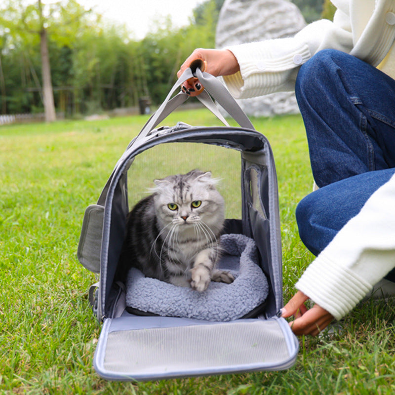Breathable Oxford Cloth Pet Kitten Carrier Tote Bag Foldable Cat Carrying Bag with Shoulder Strap - Black