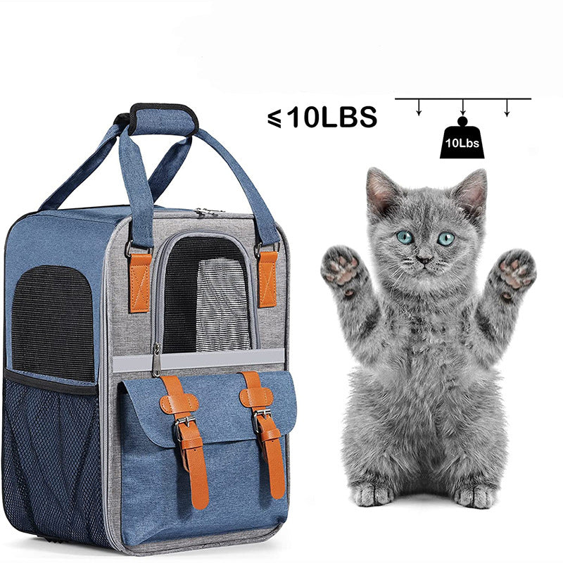 Large Pet Dog Carrier Backpack PVC + Oxford Cloth Cat Carrier Shoulders Bag Handbag with Breathable Mesh - Blue