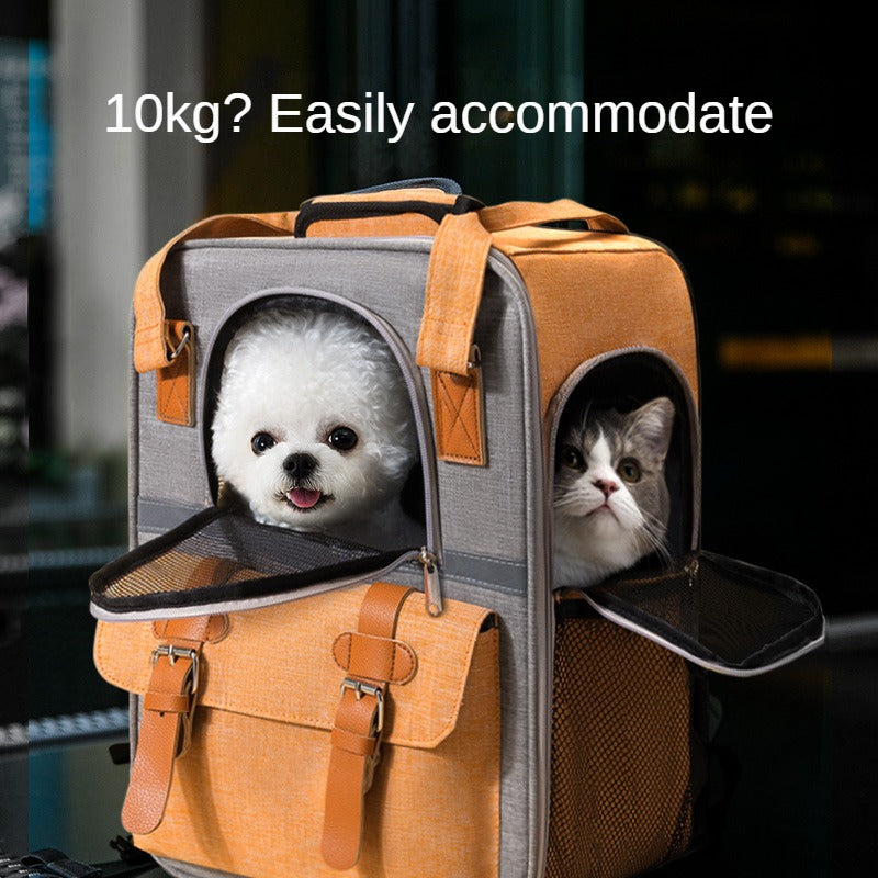 Large Pet Dog Carrier Backpack PVC + Oxford Cloth Cat Carrier Shoulders Bag Handbag with Breathable Mesh - Blue