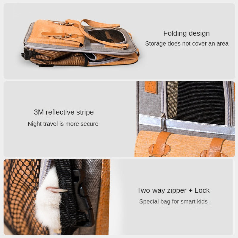 Large Pet Dog Carrier Backpack PVC + Oxford Cloth Cat Carrier Shoulders Bag Handbag with Breathable Mesh - Blue