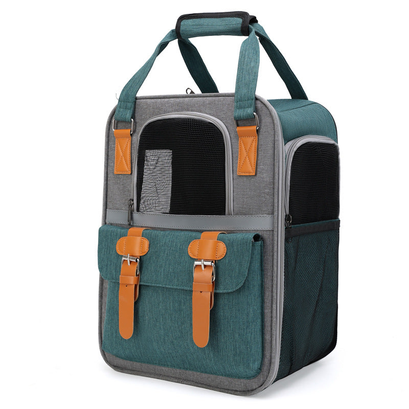 Large Pet Dog Carrier Backpack PVC + Oxford Cloth Cat Carrier Shoulders Bag Handbag with Breathable Mesh - Blue