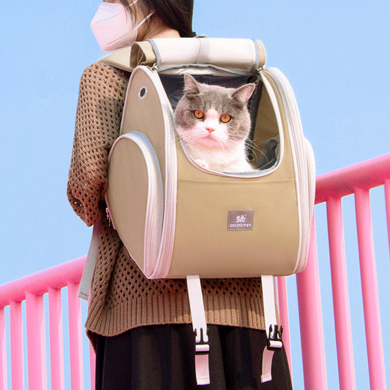 DODOPET BC Series Pet Carrier Backpack Oxford Cloth Breathable Mesh Pet Travel Bag for Small Dogs Cats - Expandable Style / Khaki