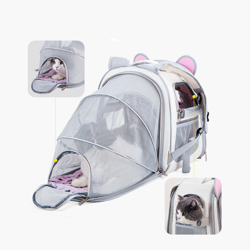 BAOSIMAO BD Series Cat Backpack Carrier Dual Sides Expandable Breathable Pet Backpack - Beige