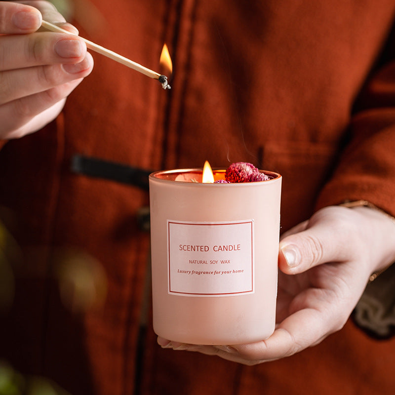 XY202104202 Dried Flower Scented Candle Aromatherapy Soy Wax Home Candles Pink Atmosphere