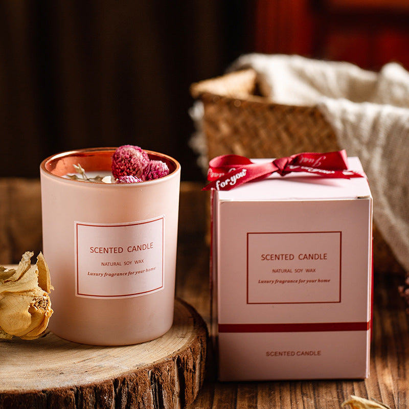 XY202104202 Dried Flower Scented Candle Aromatherapy Soy Wax Home Candles Pink Atmosphere