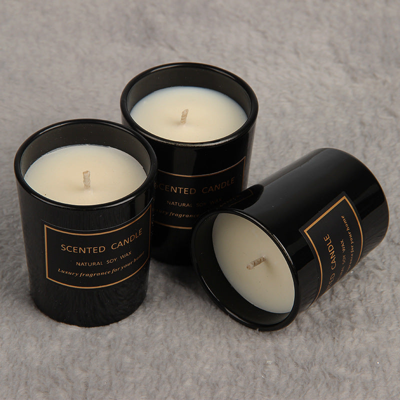 XY024 3Pcs Scented Candles Gift Set Soy Wax Aromatherapy Glass Candle Black Jar Candles - Freesia+Sage / Sea Salt+Wild Bluebell