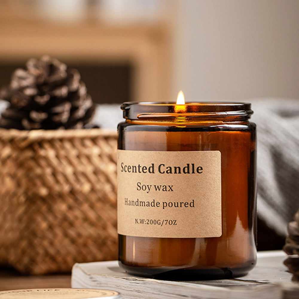 XY-8924 Scented Candle Soy Wax Brown Jar Candles with Lid Up to 40 Hours Burning Time