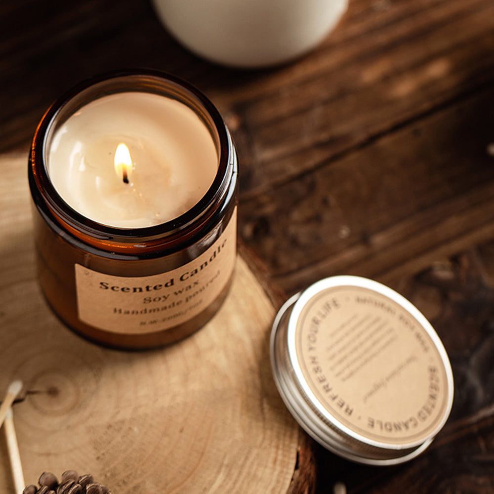 XY-8924 Scented Candle Soy Wax Brown Jar Candles with Lid Up to 40 Hours Burning Time