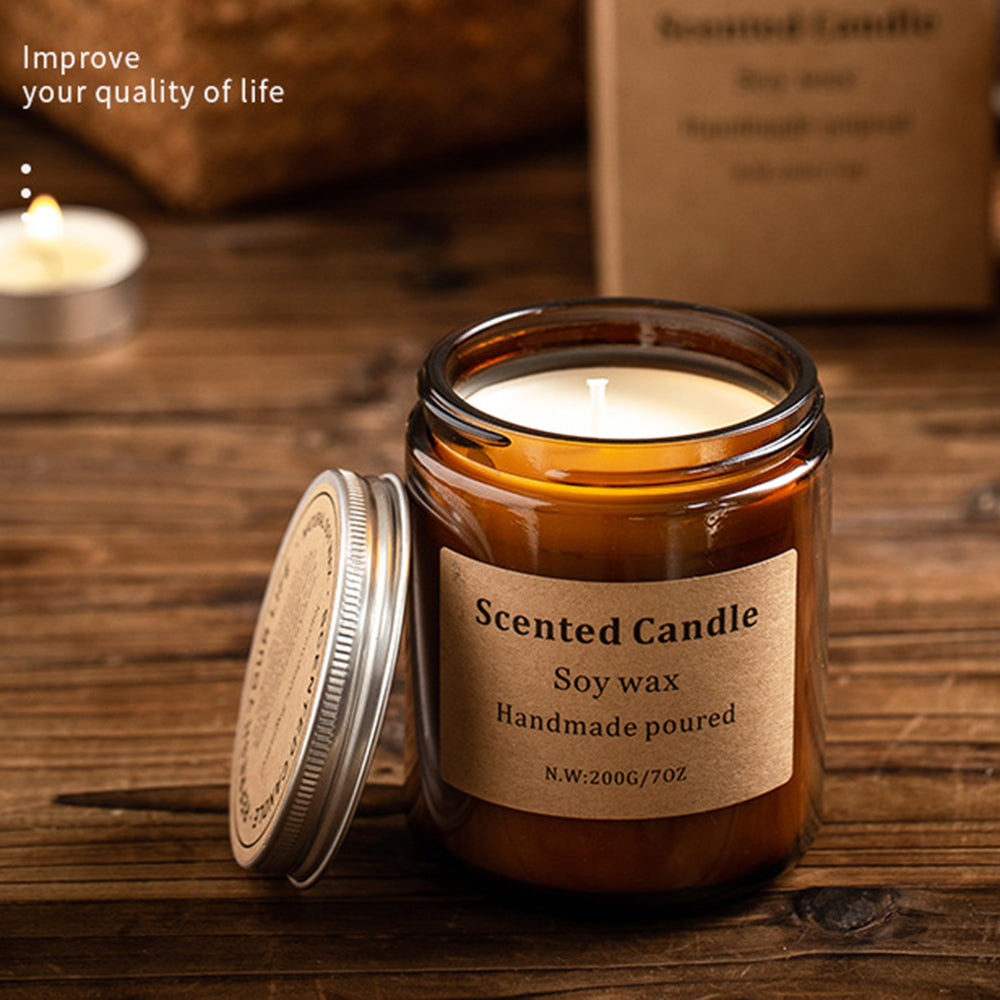 XY-8924 Scented Candle Soy Wax Brown Jar Candles with Lid Up to 40 Hours Burning Time