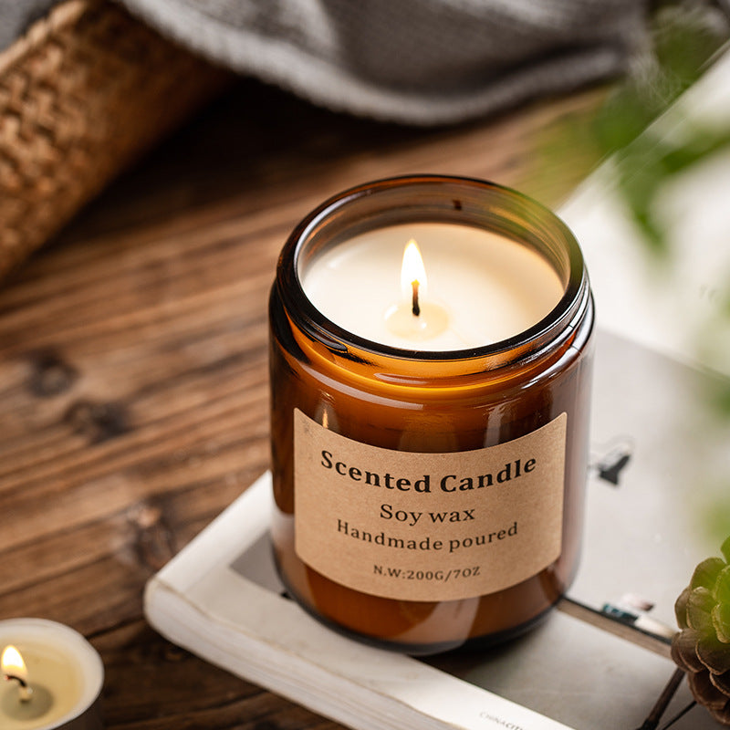 XY-8924 Scented Candle Soy Wax Brown Jar Candles with Lid Up to 40 Hours Burning Time