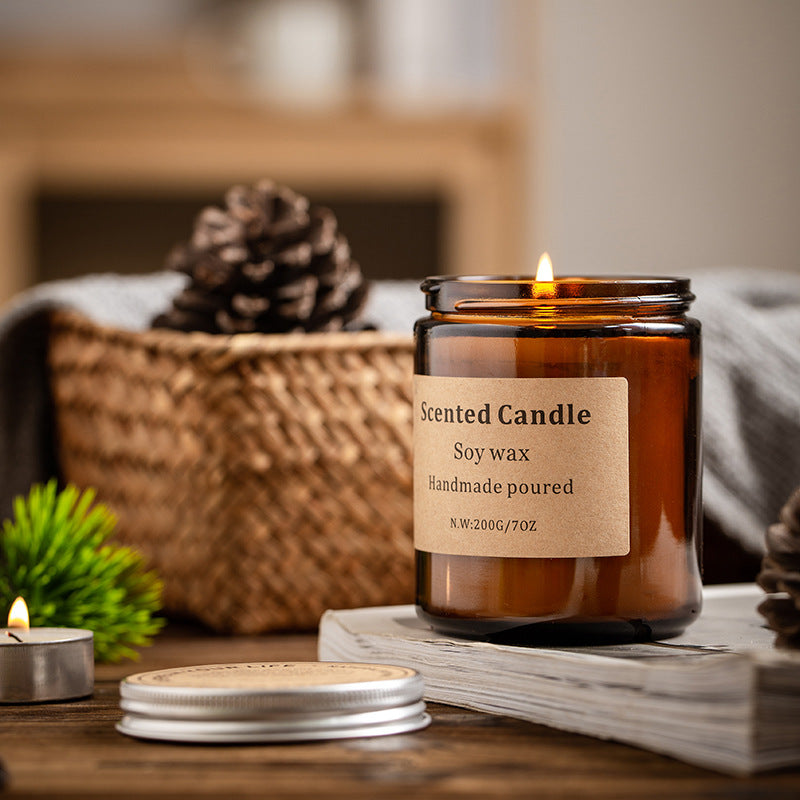 XY-8924 Scented Candle Soy Wax Brown Jar Candles with Lid Up to 40 Hours Burning Time