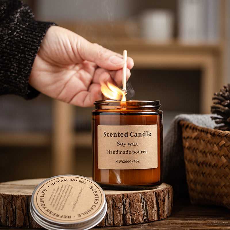 XY-8924 Scented Candle Soy Wax Brown Jar Candles with Lid Up to 40 Hours Burning Time