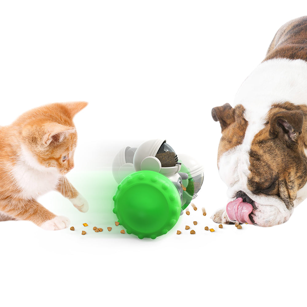 LSC-01 Food Dispensing Cat Chew Toy Interactive Tumbler Dogs Moving Toys Funny Exercise Kitten Teaser Toys for Indoor Pets (with FDA, BPA-Free) - Green