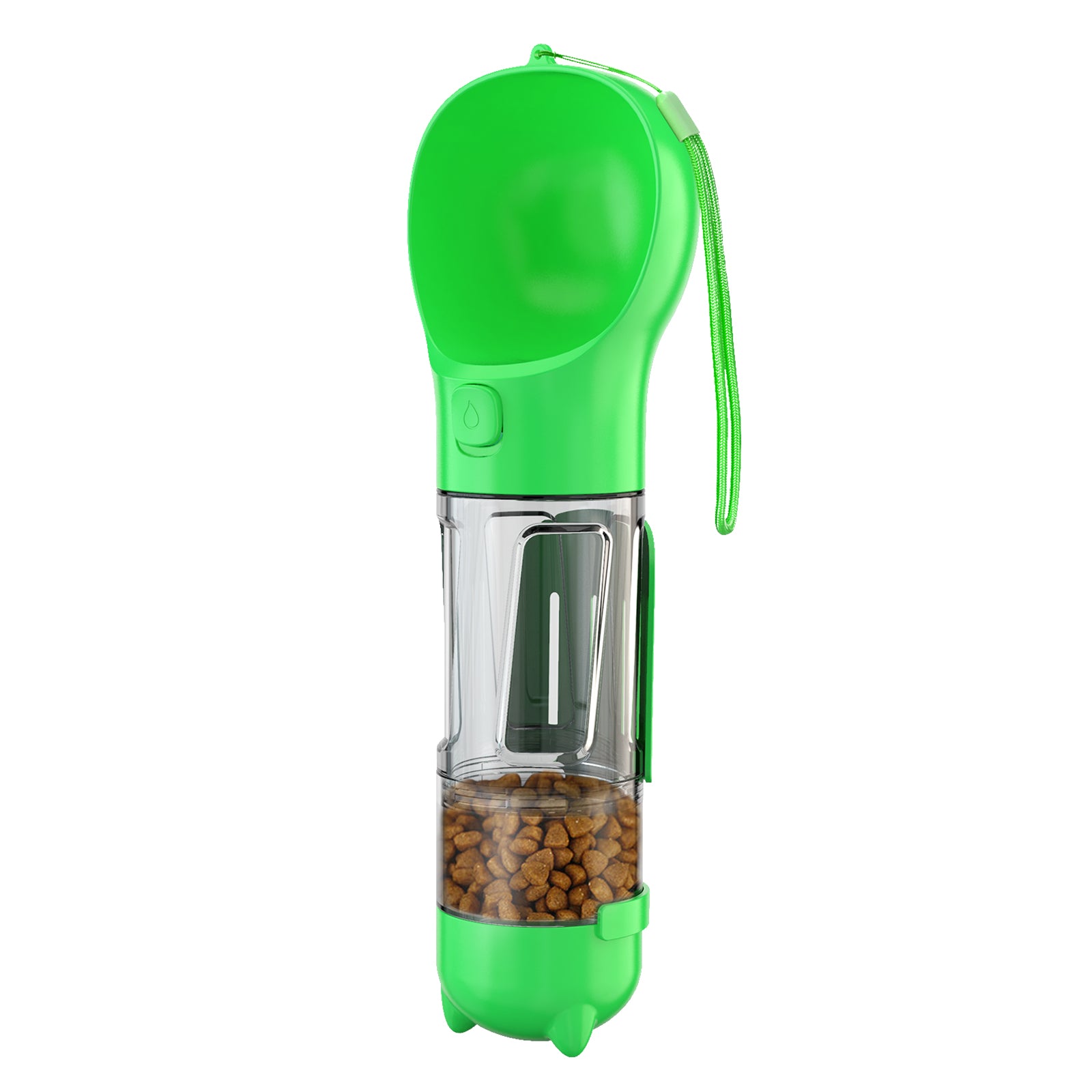 Portable Dog Water Bottle Pet Puppy Doggie Food Storage Box (BPA-Free, FDA Certified), with 300ML Water Bottle+Poop Bag Dispenser+Food Storage Box  - Green