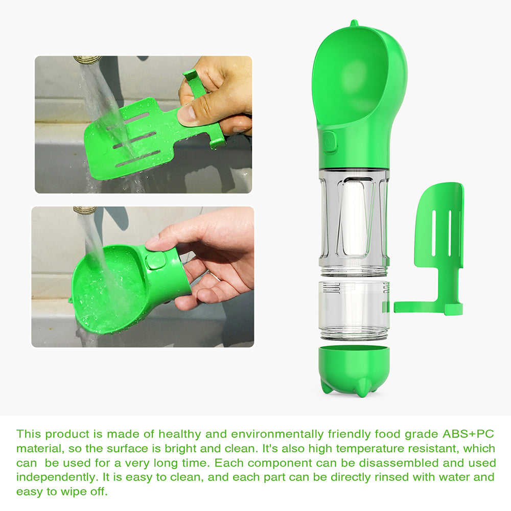 Portable Dog Water Bottle Pet Puppy Doggie Food Storage Box (BPA-Free, FDA Certified), with 300ML Water Bottle+Poop Bag Dispenser+Food Storage Box  - Green