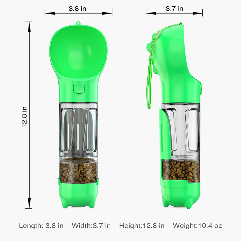 Portable Dog Water Bottle Pet Puppy Doggie Food Storage Box (BPA-Free, FDA Certified), with 300ML Water Bottle+Poop Bag Dispenser+Food Storage Box  - Green