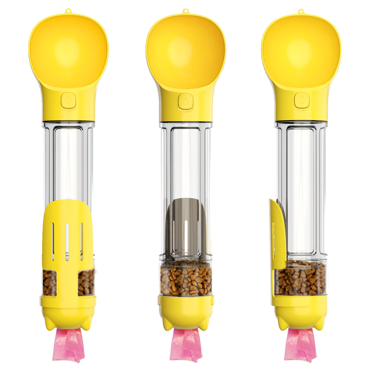 Multifunction Pet Dog Food Storage Box Water Bottle (BPA-Free, FDA Certified), with Poop Bag Dispenser+500ML Water Bottle+Food Storage Box  - Yellow