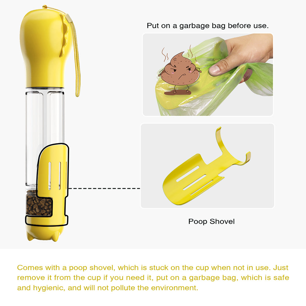 Multifunction Pet Dog Food Storage Box Water Bottle (BPA-Free, FDA Certified), with Poop Bag Dispenser+500ML Water Bottle+Food Storage Box  - Yellow