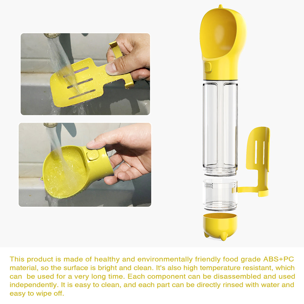 Multifunction Pet Dog Food Storage Box Water Bottle (BPA-Free, FDA Certified), with Poop Bag Dispenser+500ML Water Bottle+Food Storage Box  - Yellow