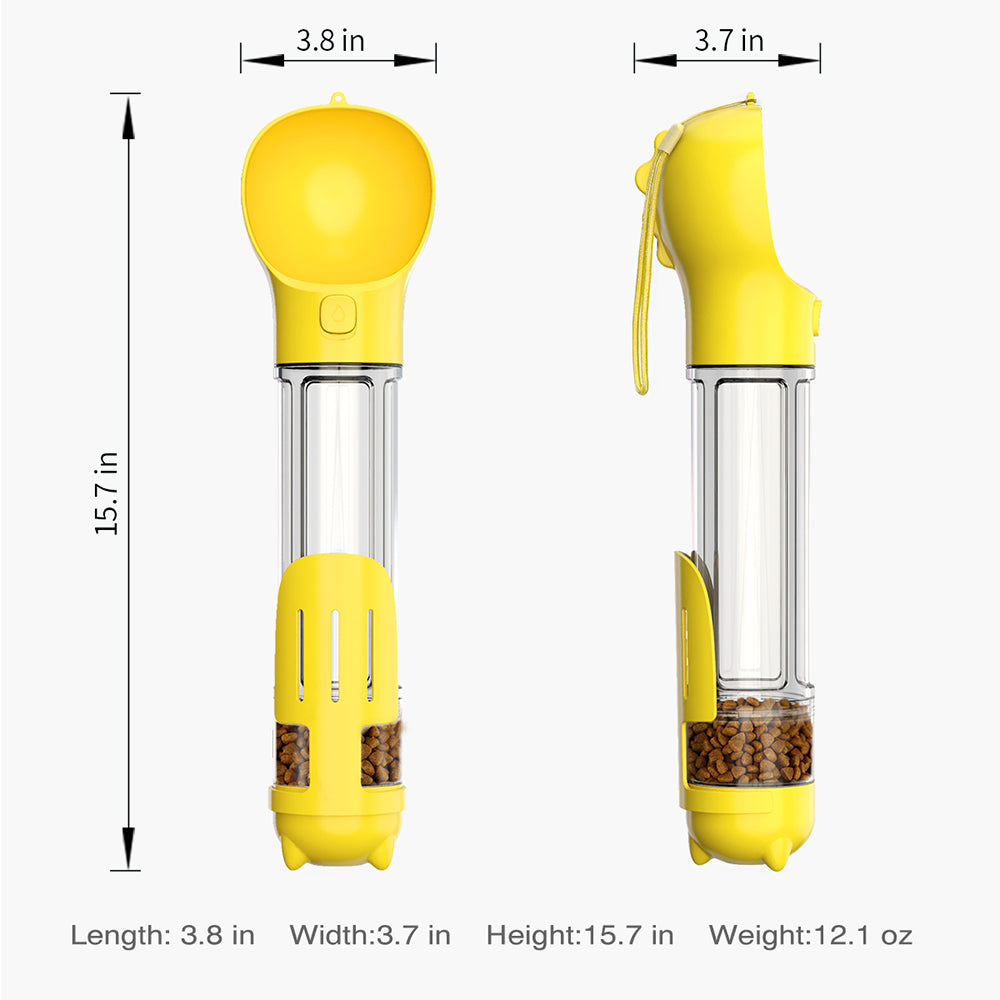 Multifunction Pet Dog Food Storage Box Water Bottle (BPA-Free, FDA Certified), with Poop Bag Dispenser+500ML Water Bottle+Food Storage Box  - Yellow