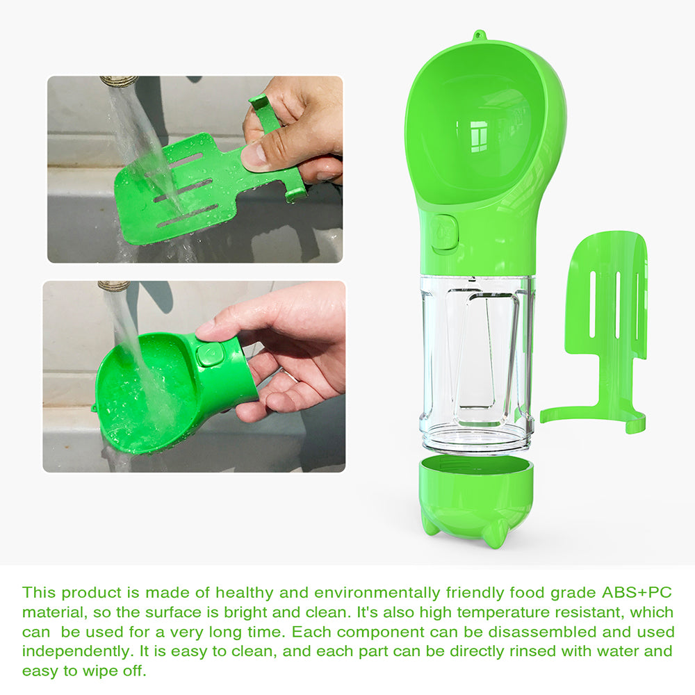 SH-01 Multifunction 300ML Dog Travel Water Bottle with Poop Dispenser Perfect for Walking, Hiking, On The Go and Car Rides Pets Drinking (BPA-Free, FDA Certified) - Green