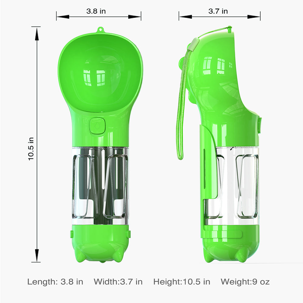 SH-01 Multifunction 300ML Dog Travel Water Bottle with Poop Dispenser Perfect for Walking, Hiking, On The Go and Car Rides Pets Drinking (BPA-Free, FDA Certified) - Green