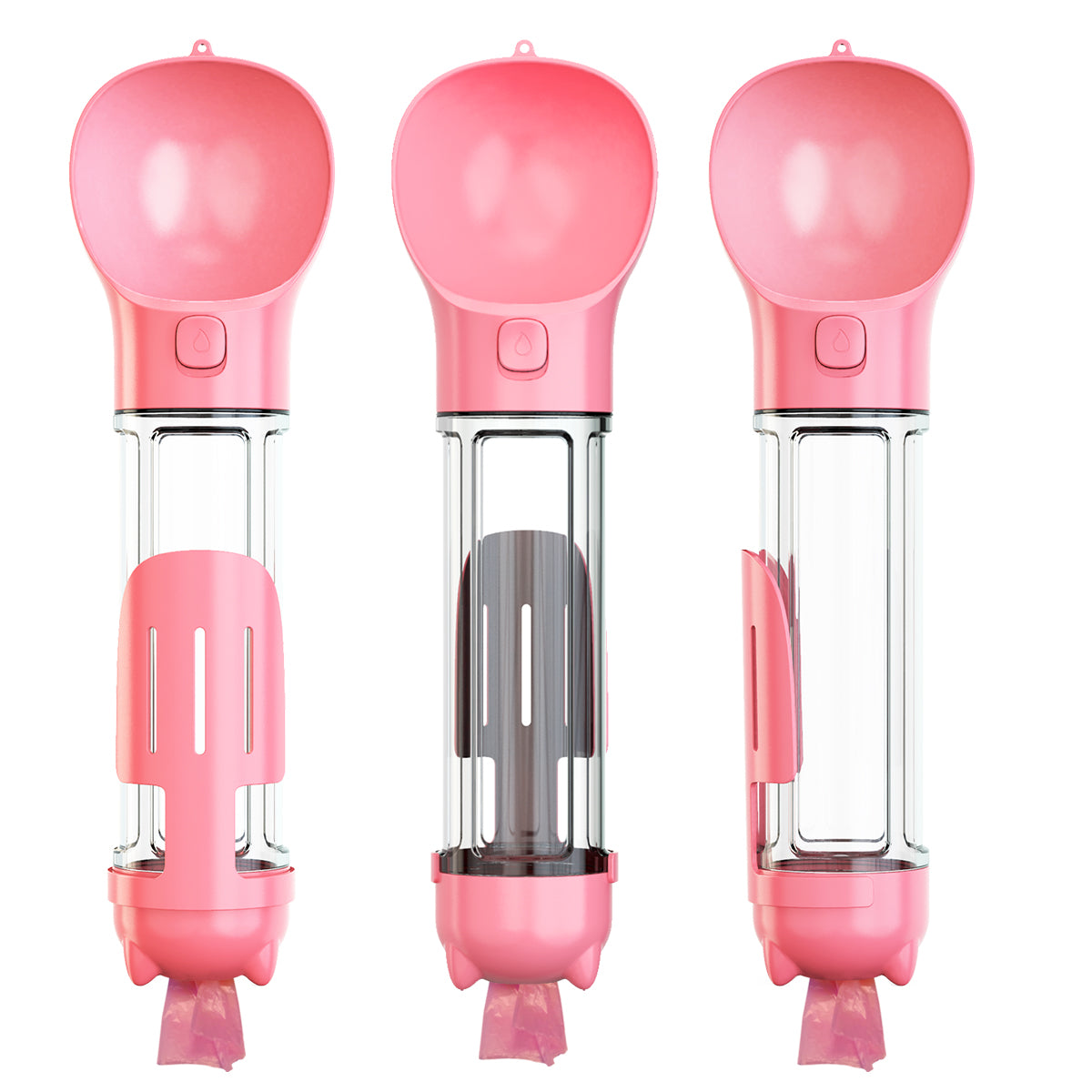 SH-01 Multifunction Pet Dog 500ML Water Bottle with Poop Bag Dispenser (BPA-Free, FDA Certified) - Pink
