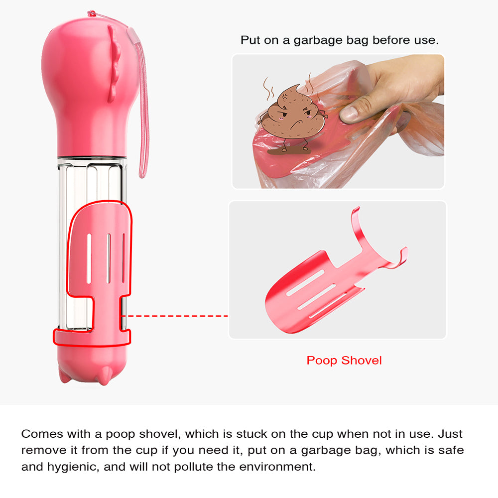 SH-01 Multifunction Pet Dog 500ML Water Bottle with Poop Bag Dispenser (BPA-Free, FDA Certified) - Pink