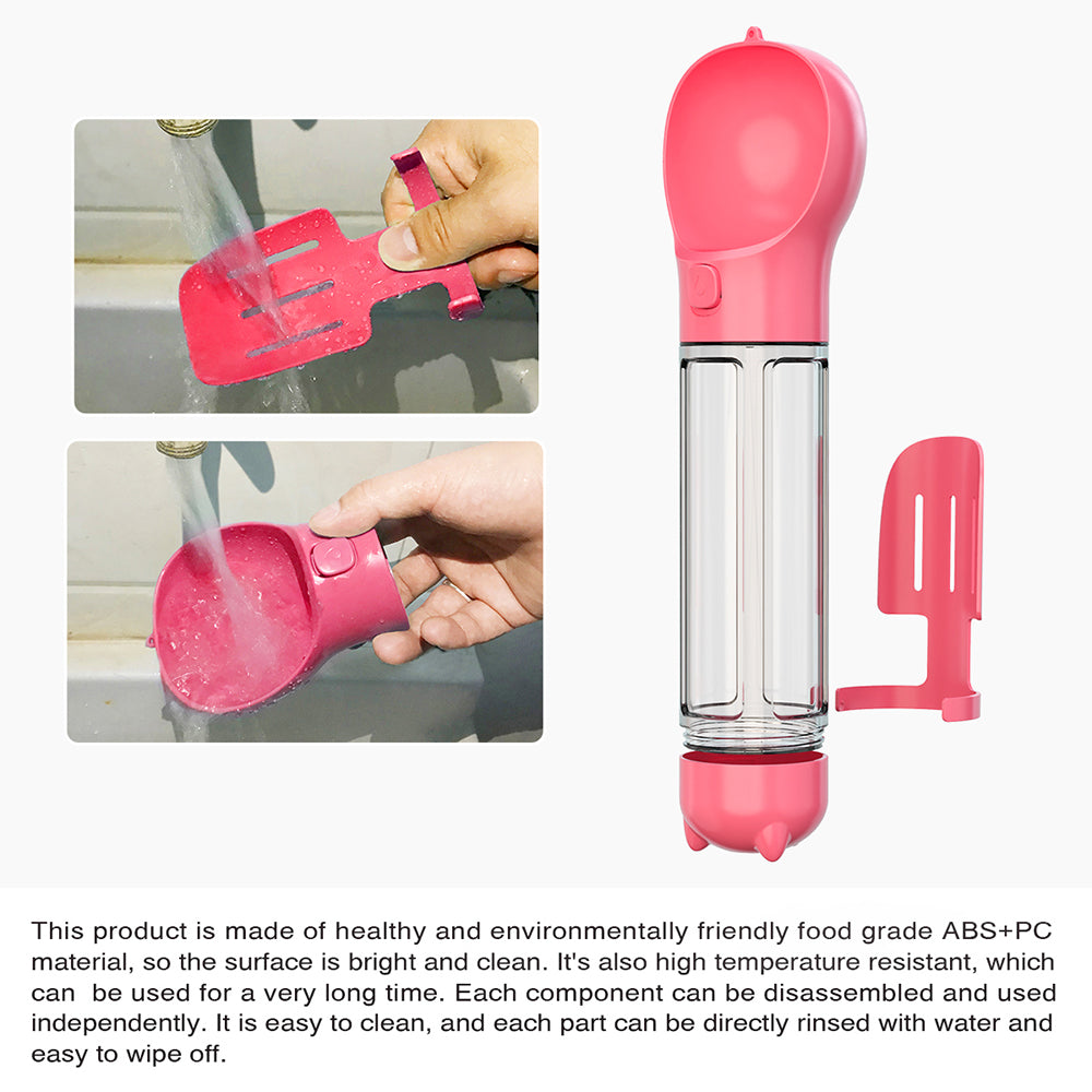 SH-01 Multifunction Pet Dog 500ML Water Bottle with Poop Bag Dispenser (BPA-Free, FDA Certified) - Pink