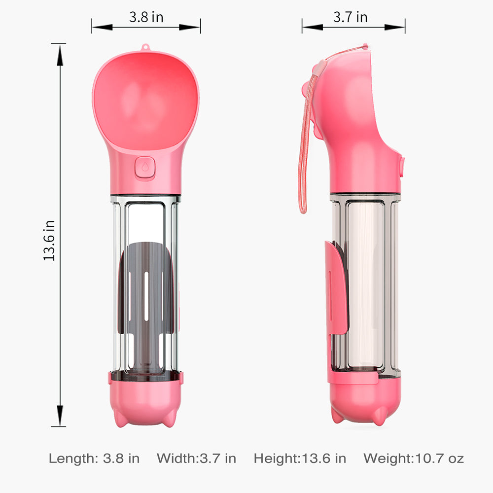SH-01 Multifunction Pet Dog 500ML Water Bottle with Poop Bag Dispenser (BPA-Free, FDA Certified) - Pink