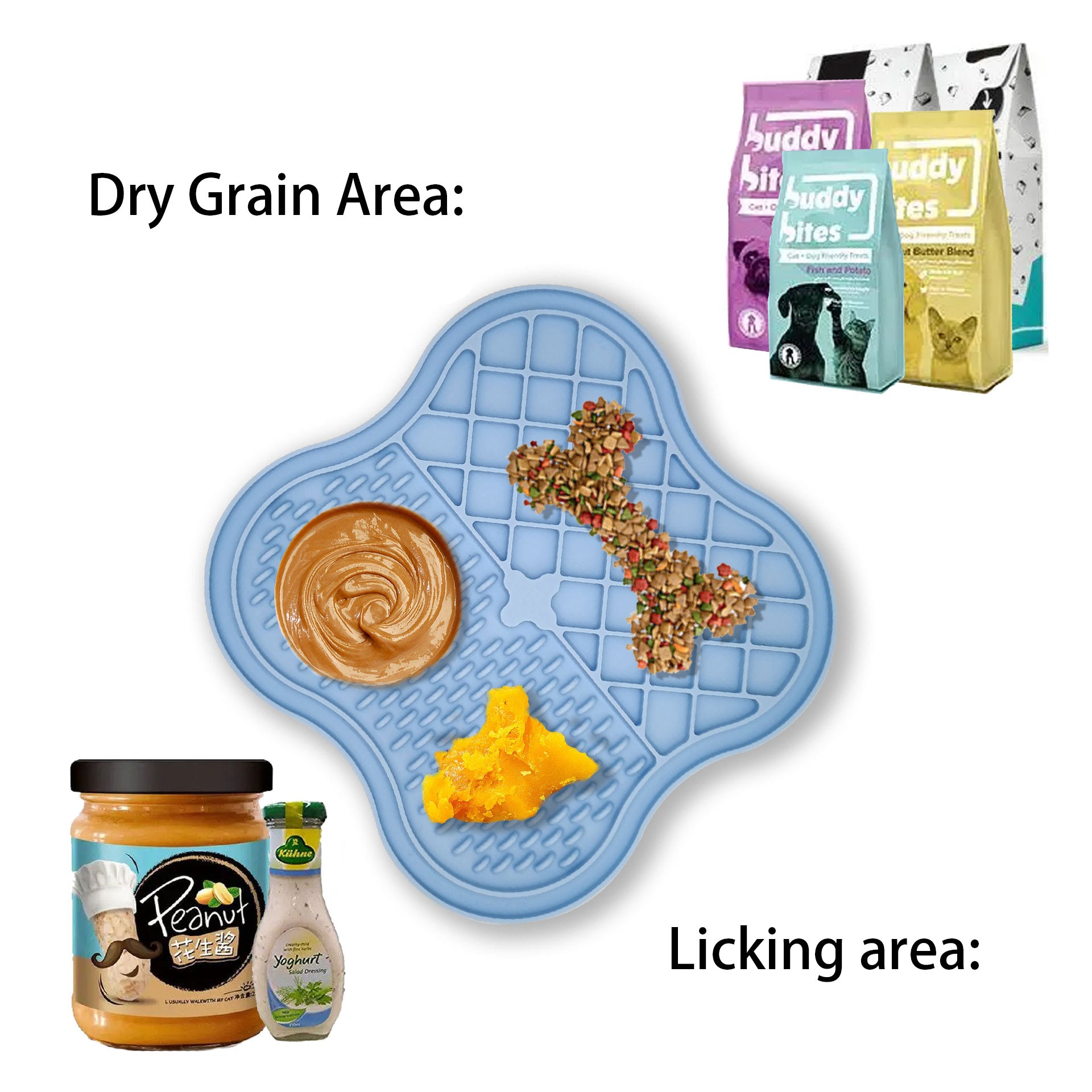 Dog Cat Food Licking Mat Silicone Suction Cup Anti Choking Pet Slow Eating Food Pad (No FDA Certification, BPA Free) - Blue