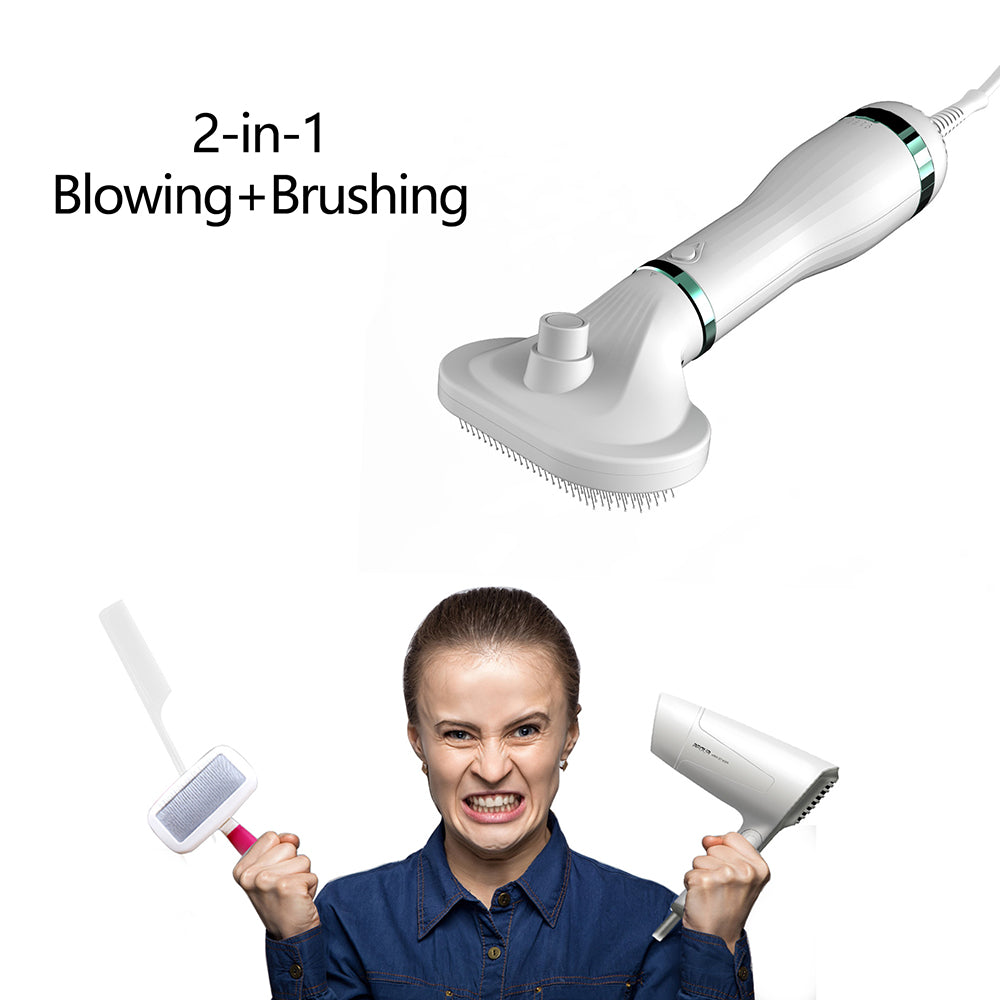 Pet Hair Dryer with Slicker Brush Hair Removal Portable Dog Blower Professional Home Grooming Furry Drying for Small Large Cat Dog - RK51