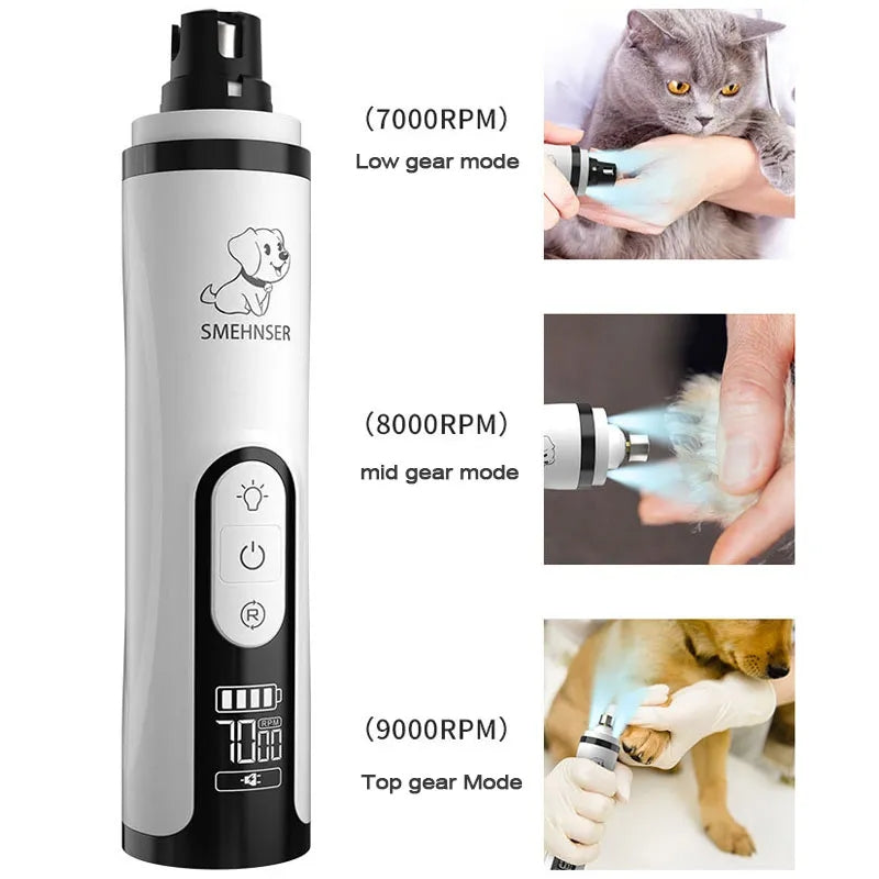 SMEHNSER M5 Electric Pet Nail Grinder LED Light Cat Dog Nail Clippers USB Rechargeable Paws Nail Cutter Trimmer