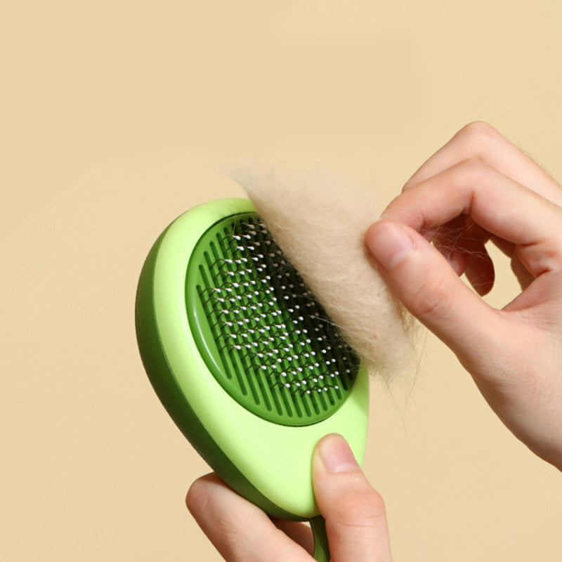 Fruit-shaped Cats Dogs Hair Remover Needle Comb Scrubber Pet Grooming Tool - Green Avocado