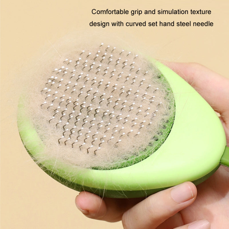 Fruit-shaped Cats Dogs Hair Remover Needle Comb Scrubber Pet Grooming Tool - Green Avocado