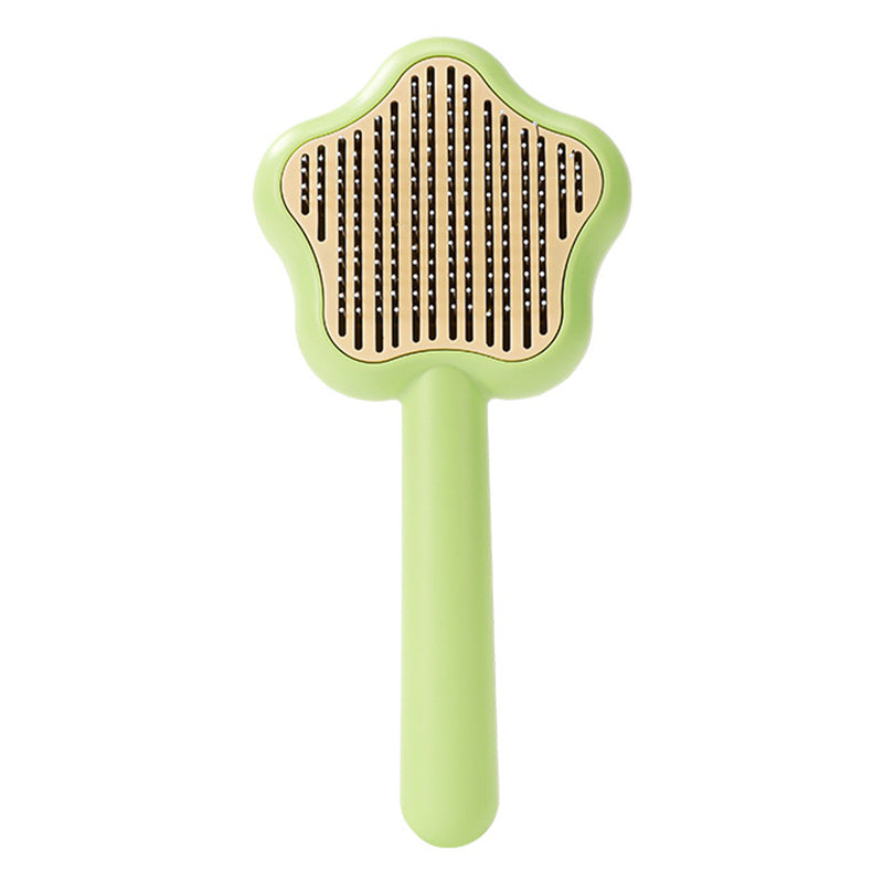Star Shape Dog Cat Grooming Brush Pet Floating Hair Removal Massage Needle Comb with Self Cleaning Button - Green