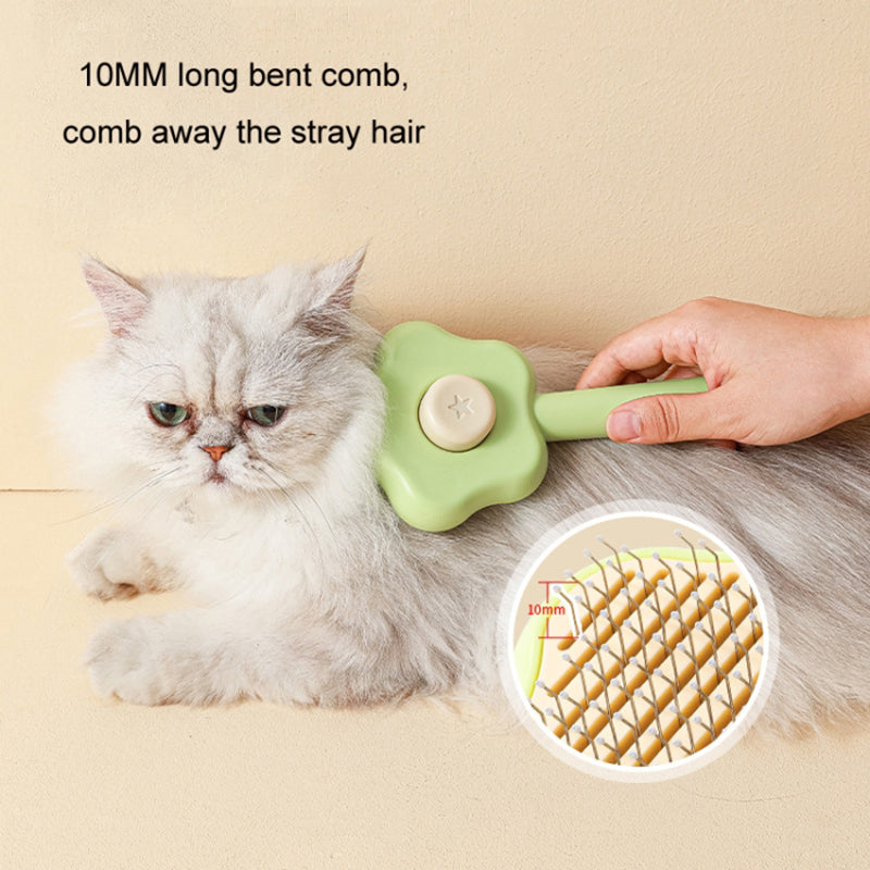 Star Shape Dog Cat Grooming Brush Pet Floating Hair Removal Massage Needle Comb with Self Cleaning Button - Green