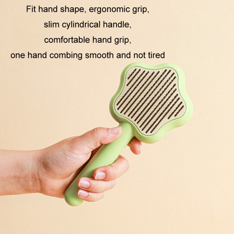 Star Shape Dog Cat Grooming Brush Pet Floating Hair Removal Massage Needle Comb with Self Cleaning Button - Green