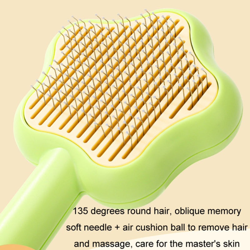 Star Shape Dog Cat Grooming Brush Pet Floating Hair Removal Massage Needle Comb with Self Cleaning Button - Green
