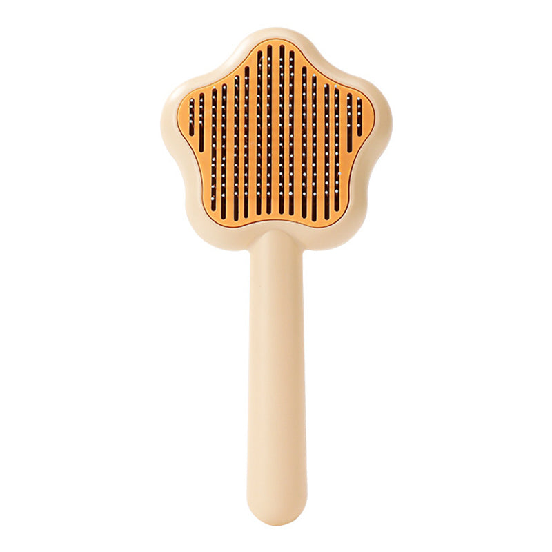 Star Shape Dog Cat Grooming Brush Pet Floating Hair Removal Massage Needle Comb with Self Cleaning Button - Green