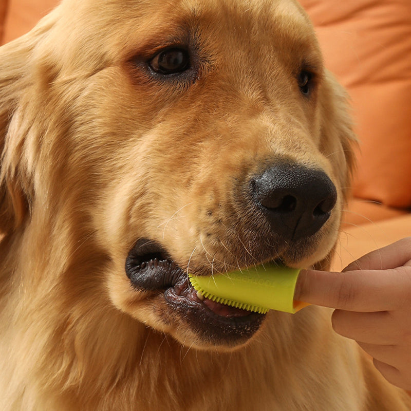 Pet Teeth Cleaning Care Finger Wrap Dog Cat Finger Toothbrush Oral Cleaning Tool - Yellow+Green