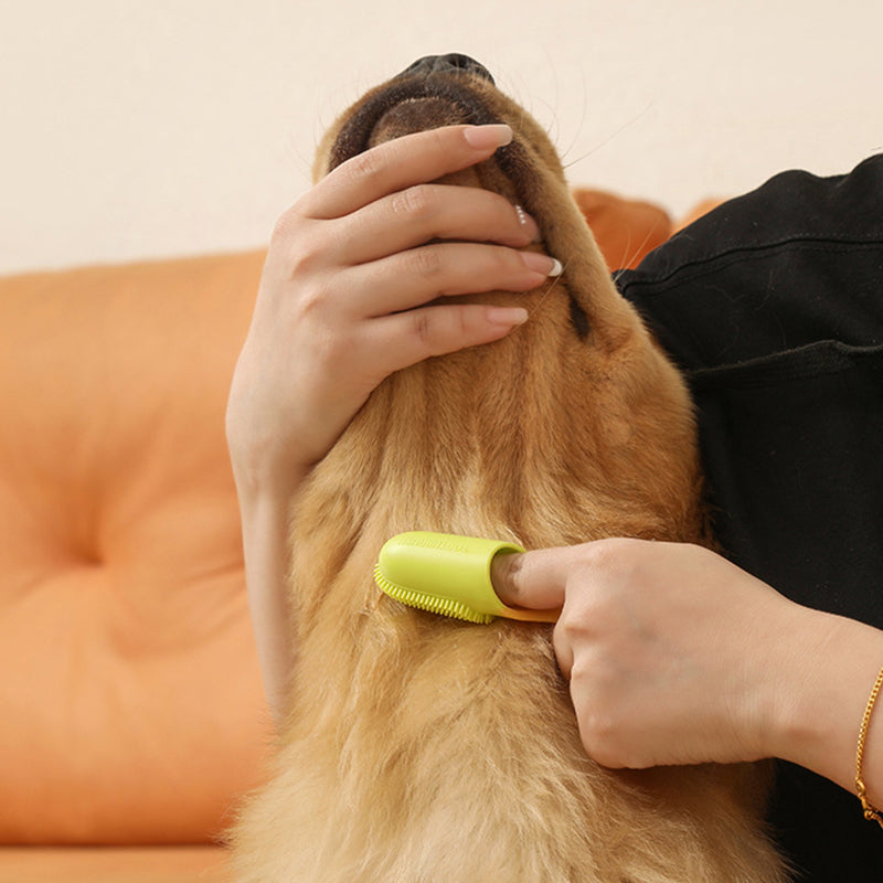 Pet Teeth Cleaning Care Finger Wrap Dog Cat Finger Toothbrush Oral Cleaning Tool - Yellow+Green