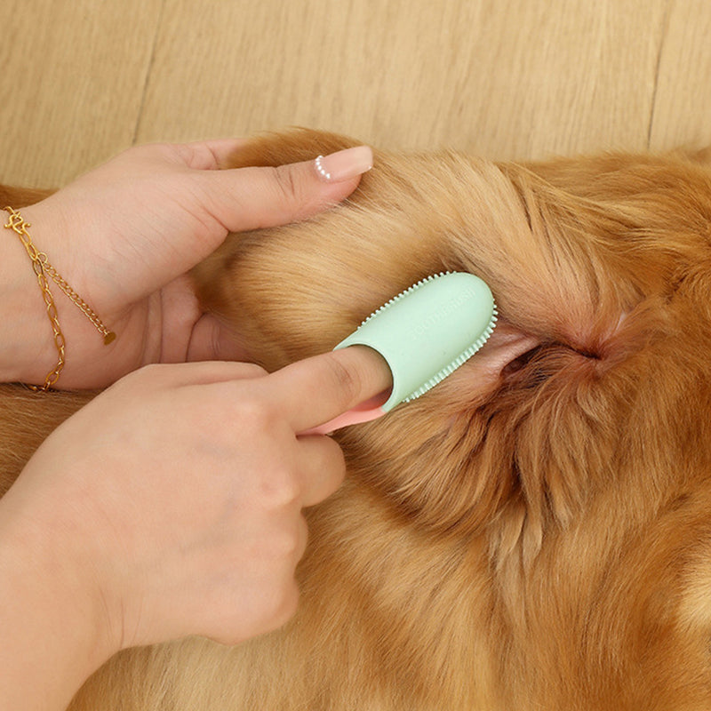 Pet Teeth Cleaning Care Finger Wrap Dog Cat Finger Toothbrush Oral Cleaning Tool - Yellow+Green