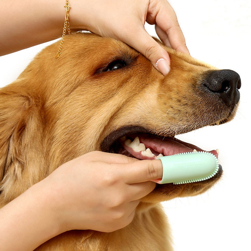 Pet Teeth Cleaning Care Finger Wrap Dog Cat Finger Toothbrush Oral Cleaning Tool - Yellow+Green