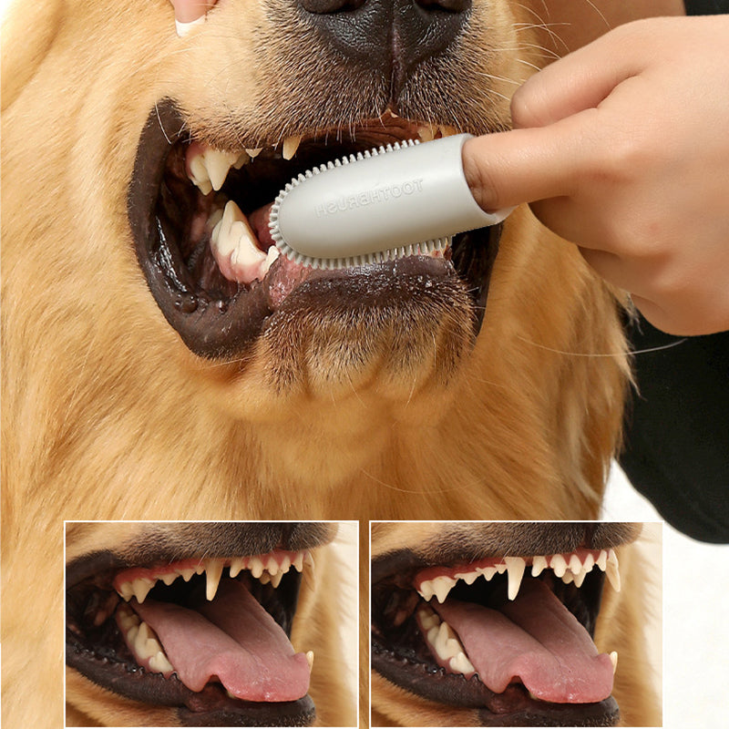 Pet Teeth Cleaning Care Finger Wrap Dog Cat Finger Toothbrush Oral Cleaning Tool - Yellow+Green