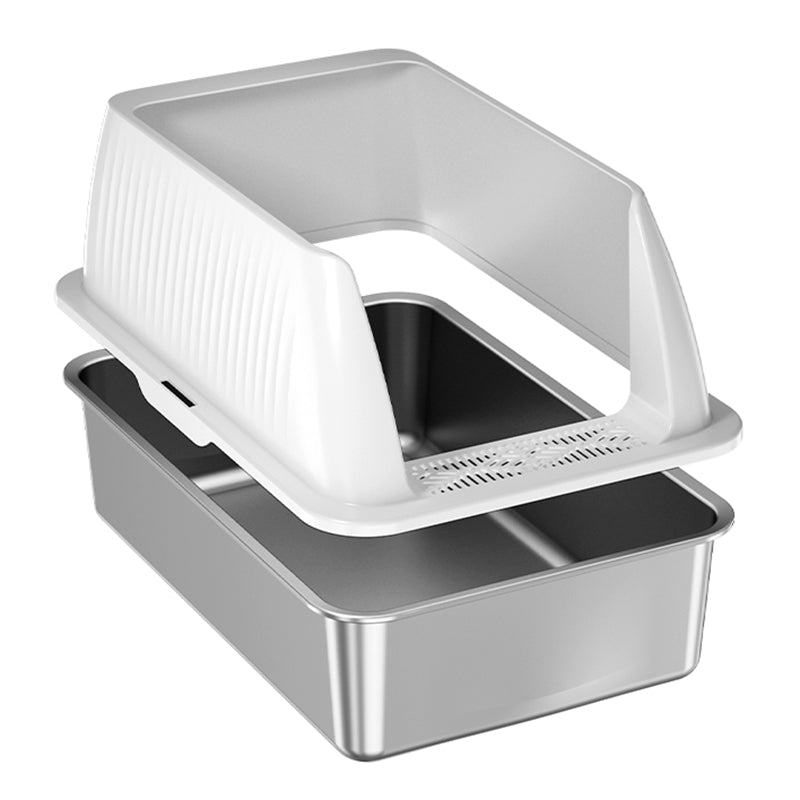 Heighten Pet Cat Litter Box Anti-splash Stainless Steel+ABS Cat Toilet