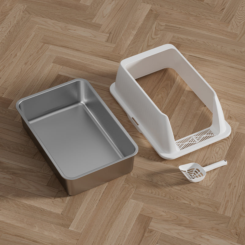 Heighten Pet Cat Litter Box Anti-splash Stainless Steel+ABS Cat Toilet