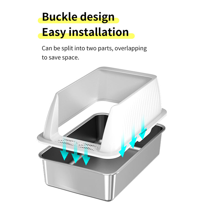Heighten Pet Cat Litter Box Anti-splash Stainless Steel+ABS Cat Toilet